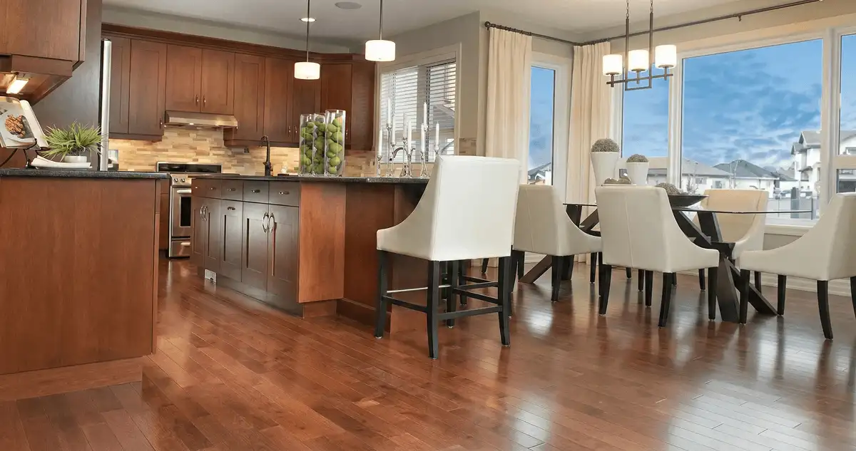 A modern kitchen with professionally installed wood flooring in Jersey City, NJ